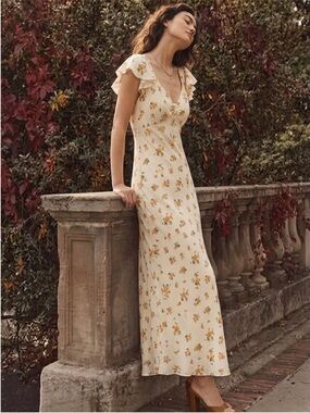 Reformation White Floral Midi Dress